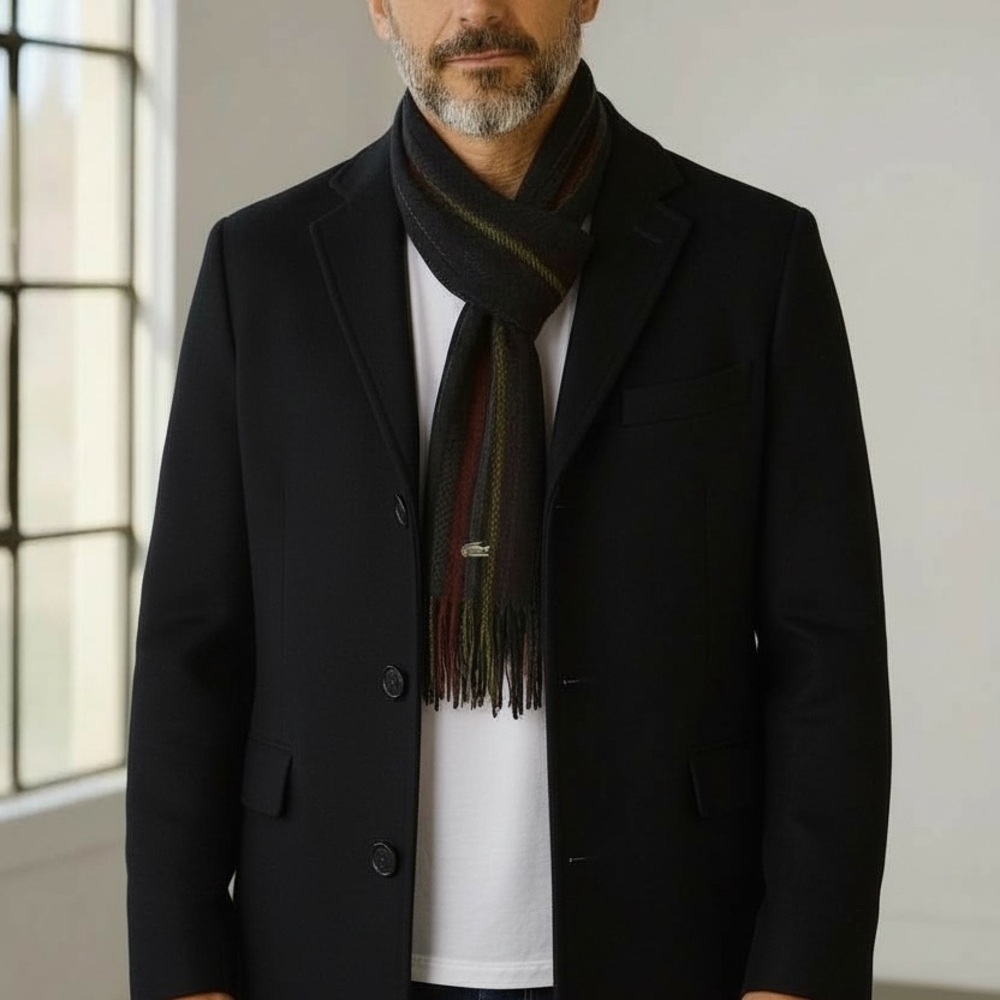 DANIEL HECHTER PARIS Mens Overcoat Black  Wool 60% Sighed Buttons Large